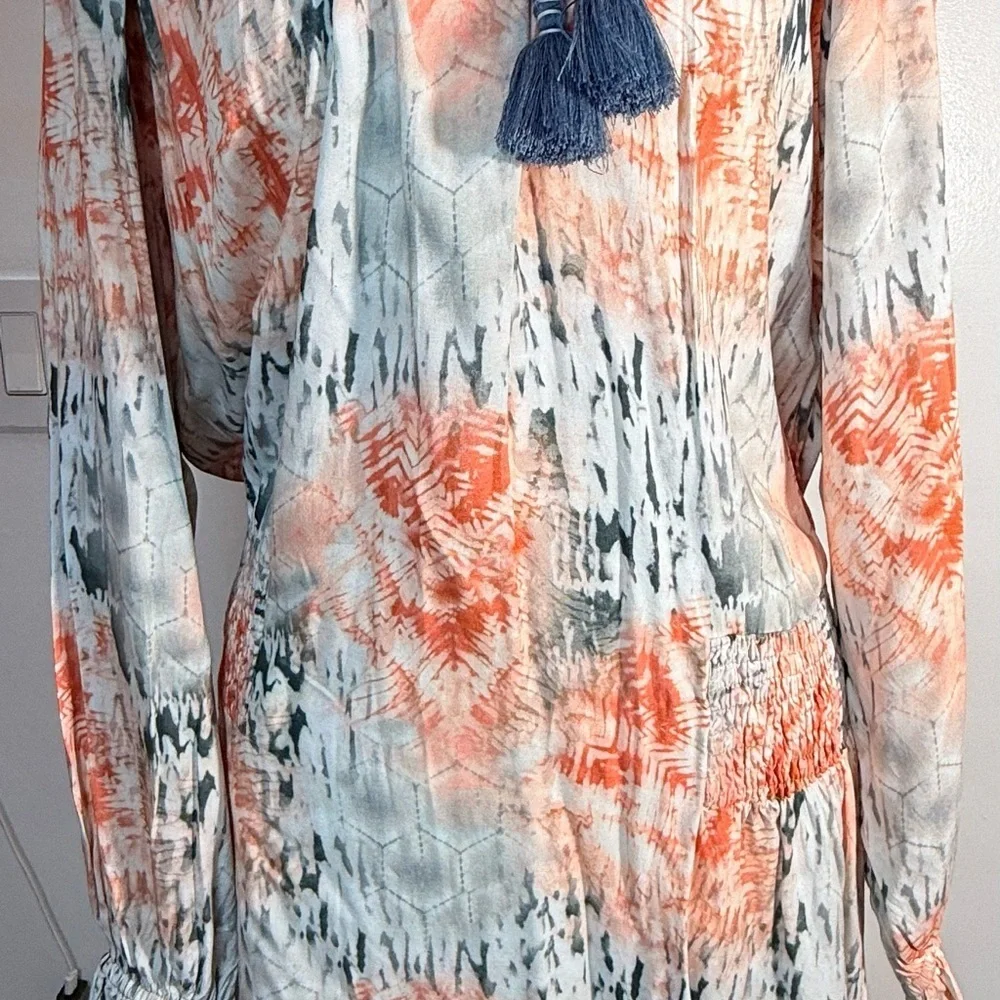 Tolani Vibrant Orange and Gray Long Sleeve Dress